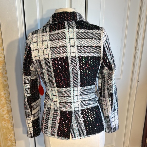 Gorgeous NWT Eva Franco Women's Black and White Sequined Tweed Jacket Lined - Picture 7 of 15